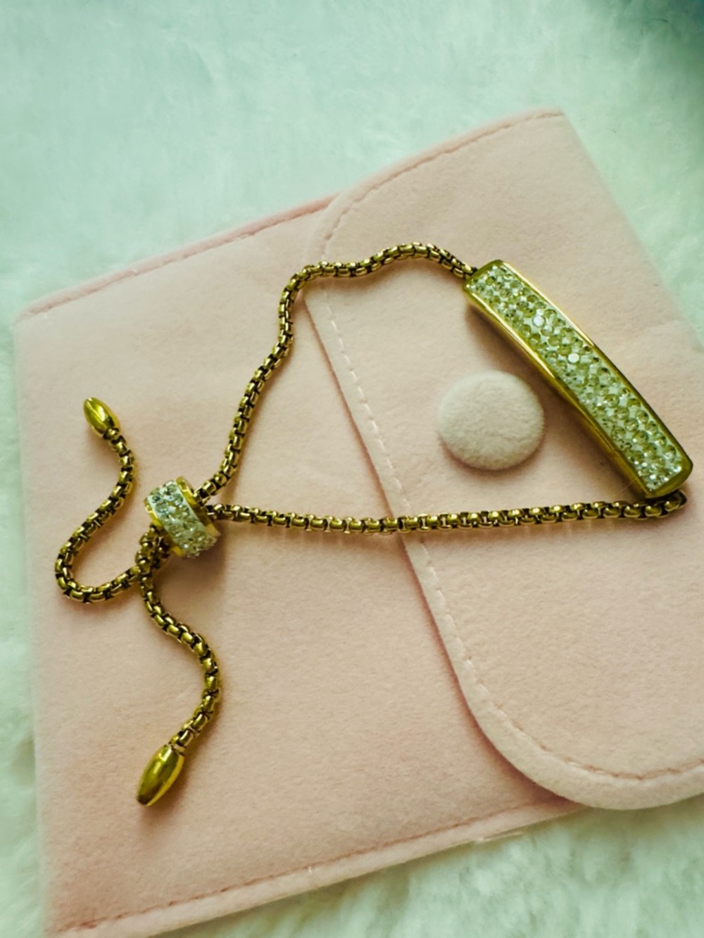 Gold-Tone Adjustable Crystal Bar Bracelet - Pink Accent